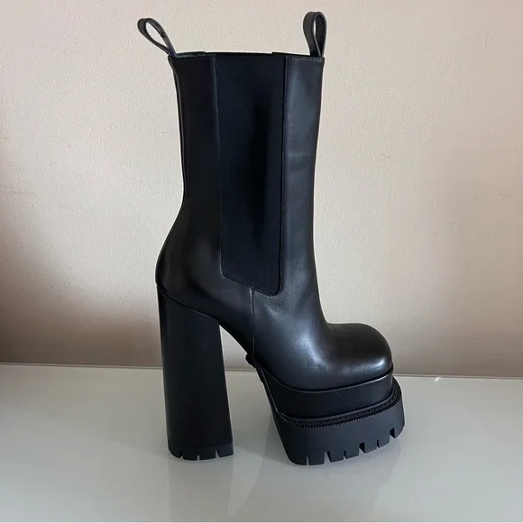 VERSACE | Black block platform aevitas Versace lug sole designer leather boot - Picture 5 of 16